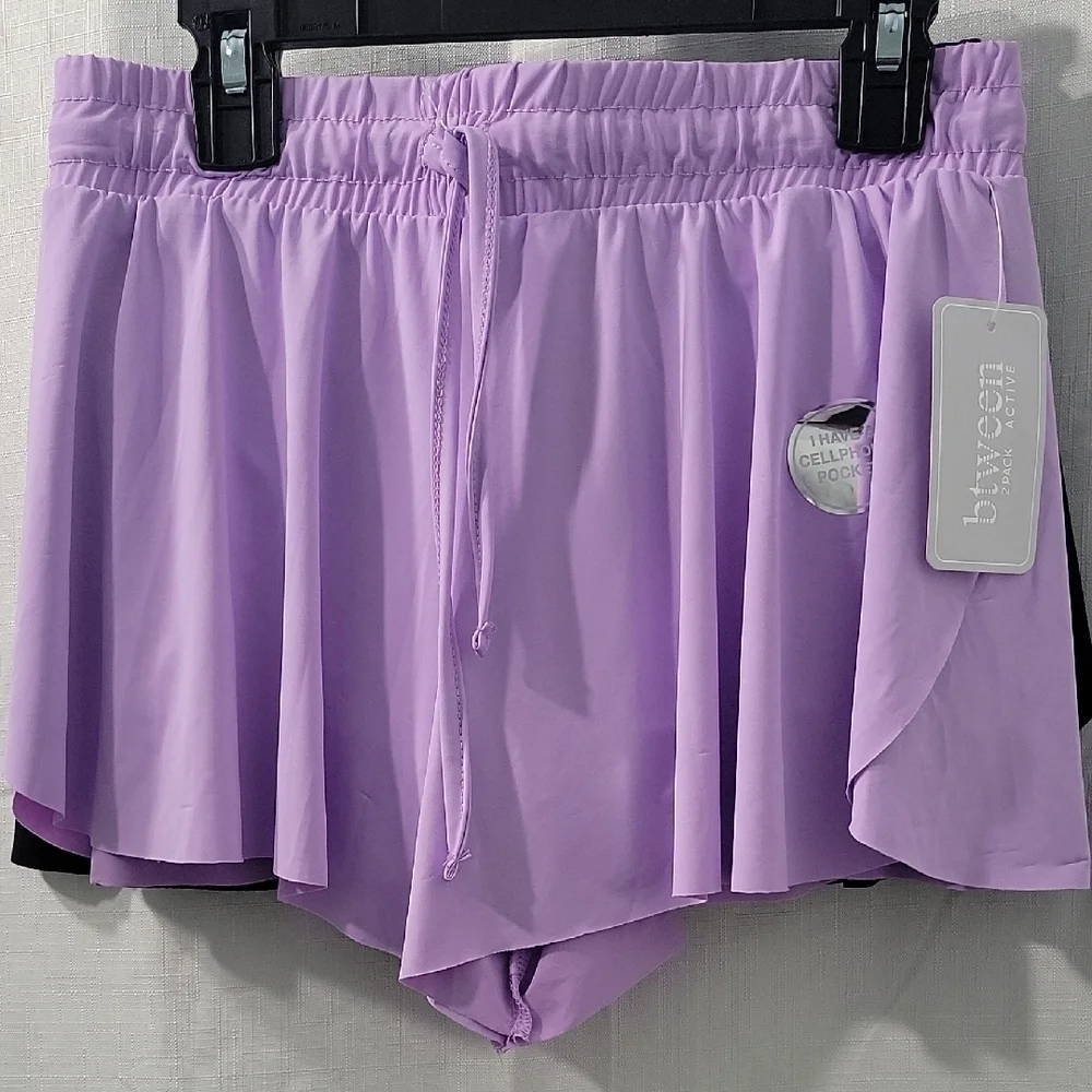 btween Light Purple & Black  Athletic Girls Shorts with Pockets Set Of 2 Size 10